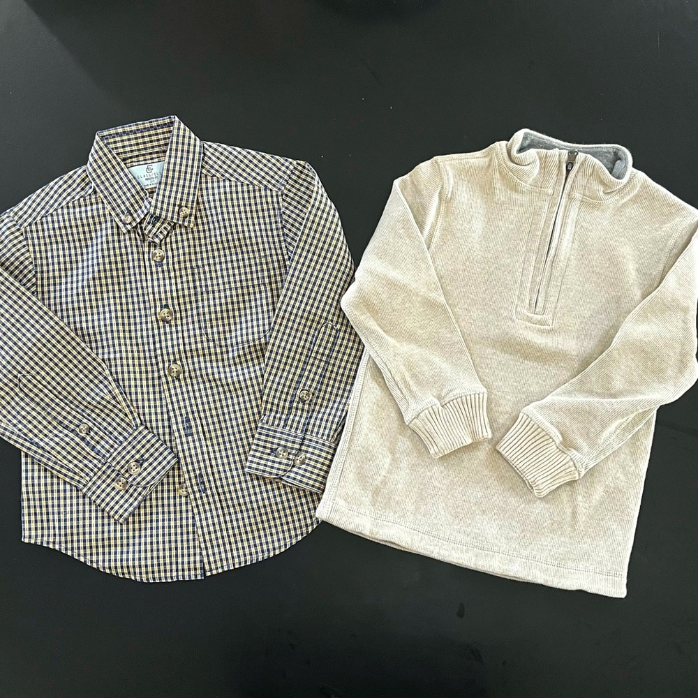Toddler Class Club Boys Size 2/3 Beige Sweater & Plaid Button Down Shirt Set